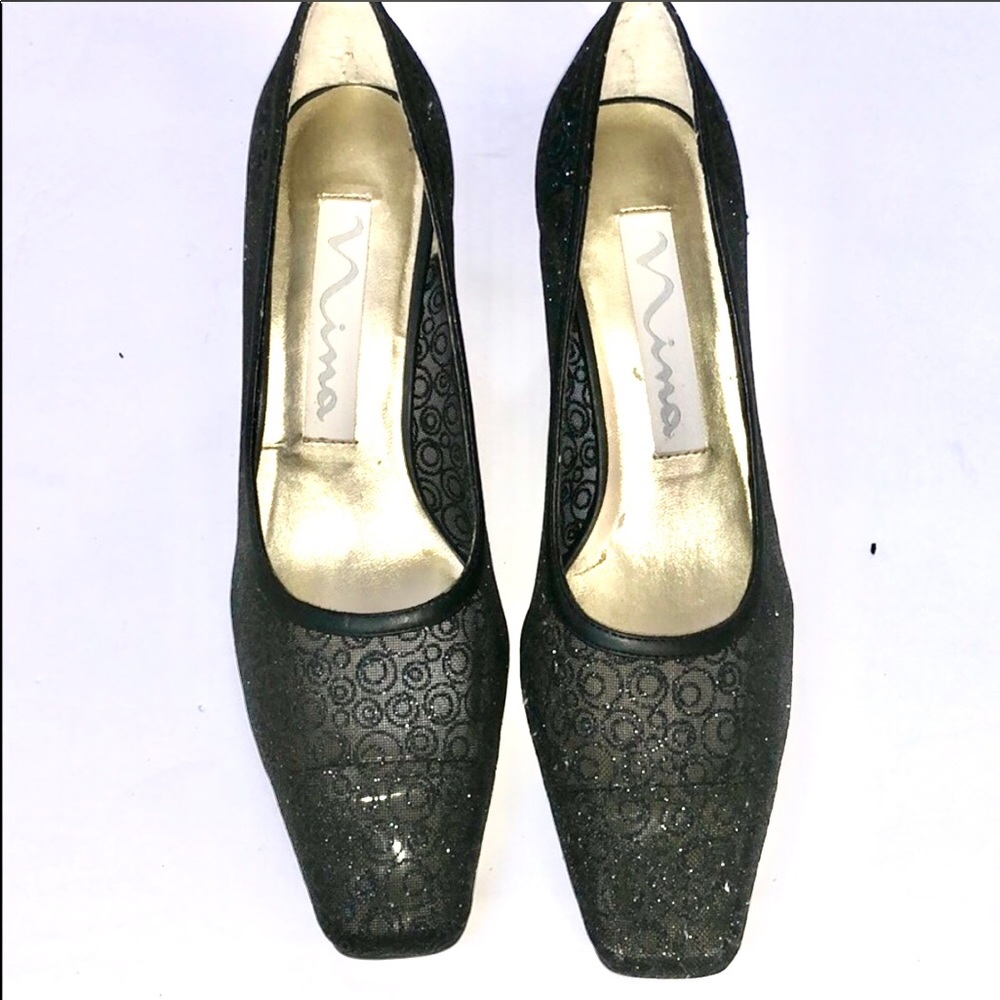 NWOB Nina Evening Shoes color black w glitter. 7M